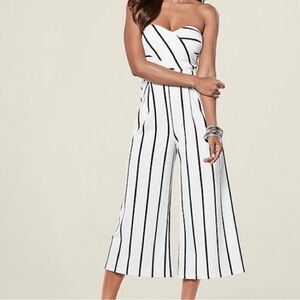 Venus White and Black Striped Jumpsuit Strapless Women’s Size XL